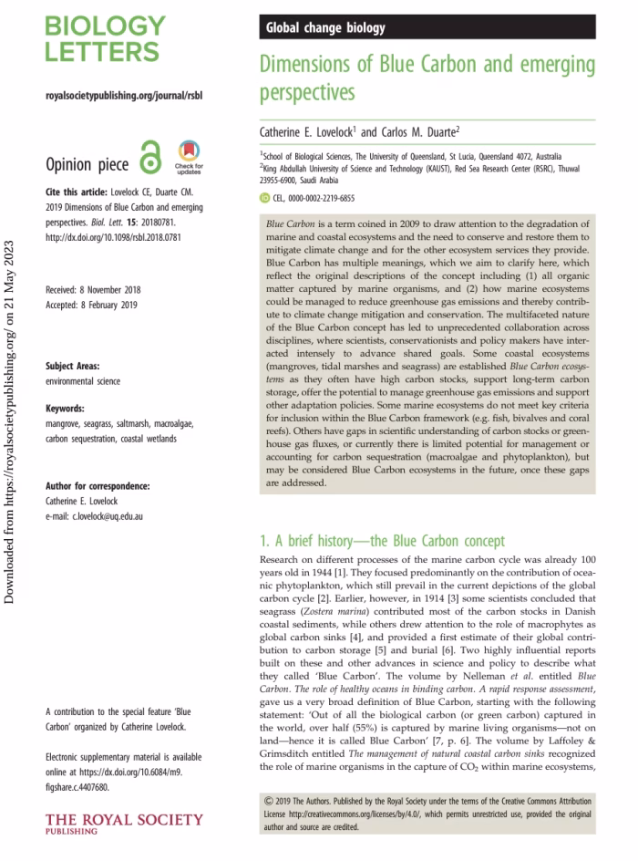 Dimensions of Blue Carbon and Emerging Perspectives