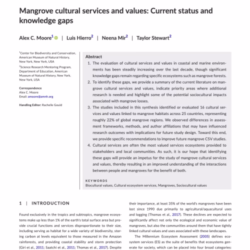 Mangrove Cultural Services and Values: Current status and knowledge gaps