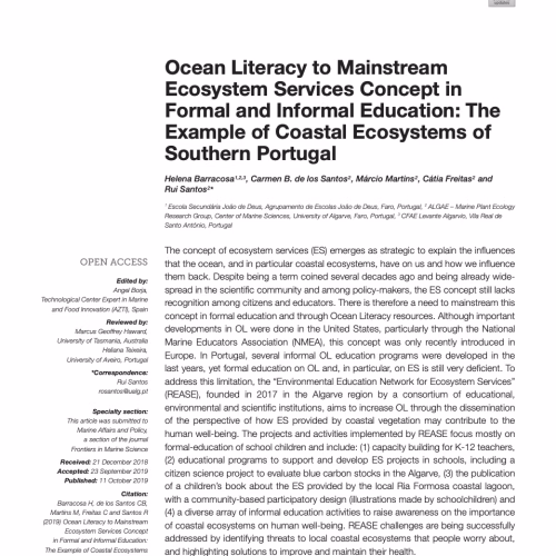 Ocean Literacy to Mainstream Ecosystem Services Concept in Formal and Informal Education: The Example of Coastal Ecosystems of Southern Portugal