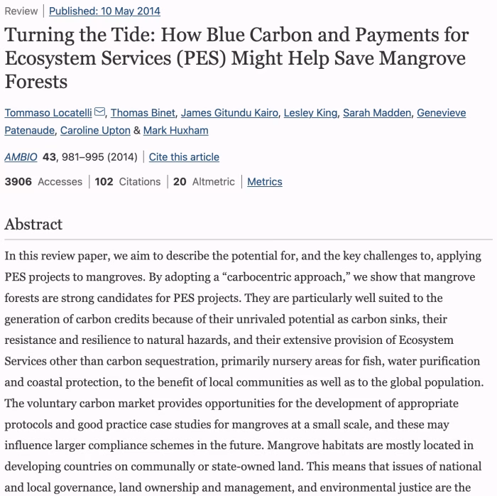 Turning the Tide: How Blue Carbon and Payments for Ecosystem Services (PES) Might Help Save Mangrove Forests