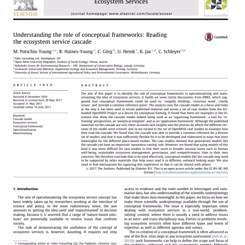 Understanding the Role of Conceptual Frameworks: Reading the ecosystem service cascade