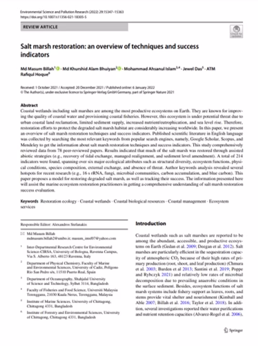 Saltmarsh Restoration: An overview of techniques and success indicators