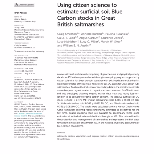 Using Citizen Science to Estimate Surficial Soil Blue Carbon Stocks in Great British Saltmarshes