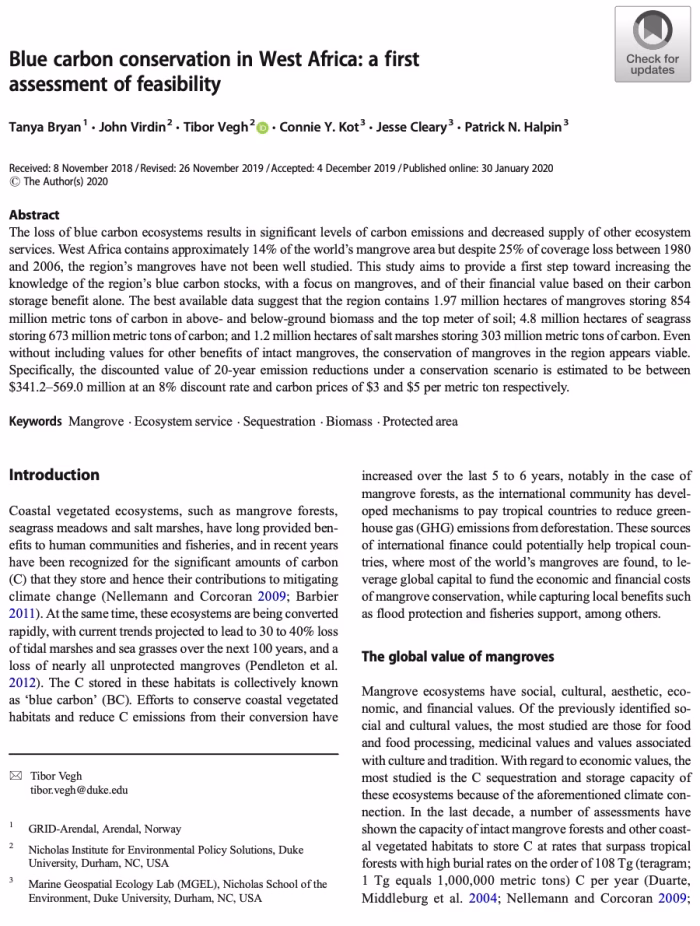Blue Carbon Conservation in West Africa: A first assessment of feasibility