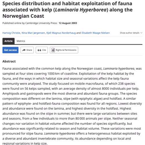 Species Distribution and Habitat Exploitation of Fauna Associated with Kelp (Laminaria Hyperborea) Along the Norwegian Coast