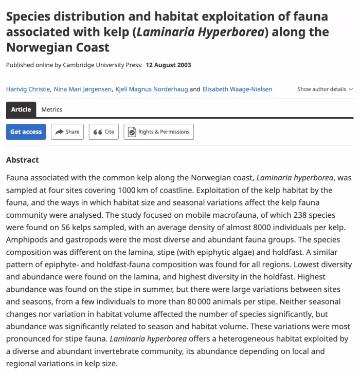 Species Distribution and Habitat Exploitation of Fauna Associated with Kelp (Laminaria Hyperborea) Along the Norwegian Coast