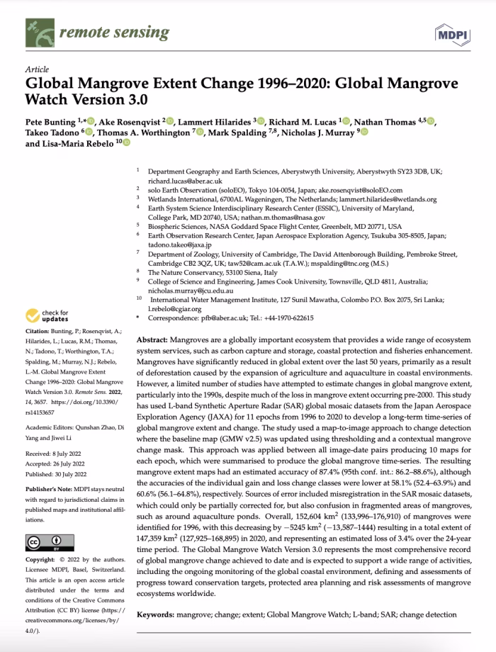 Global Mangrove Extent Change 1996–2020: Global Mangrove Watch Version 3.0