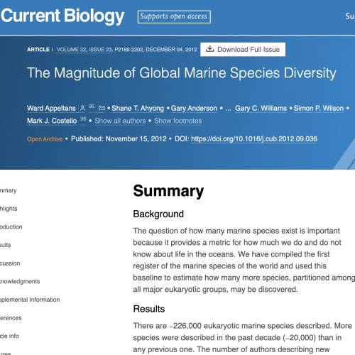 The Magnitude of Global Marine Species Diversity