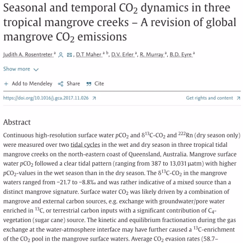 Seasonal and Temporal CO2 Dynamics in Three Tropical Mangrove Creeks: A revision of global mangrove CO2 emissions