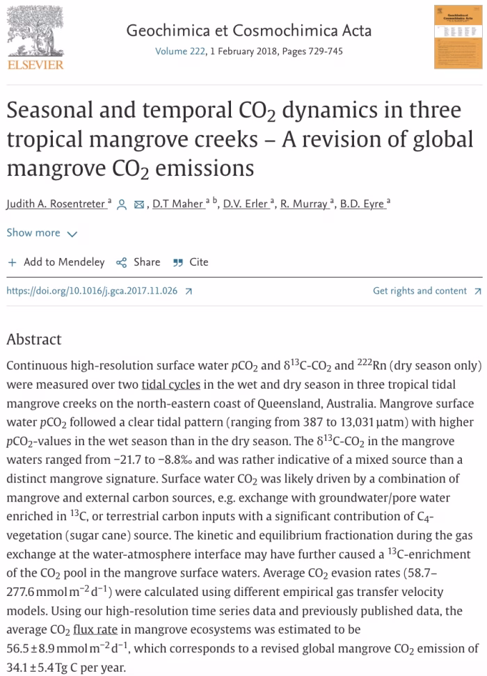 Seasonal and Temporal CO2 Dynamics in Three Tropical Mangrove Creeks: A revision of global mangrove CO2 emissions