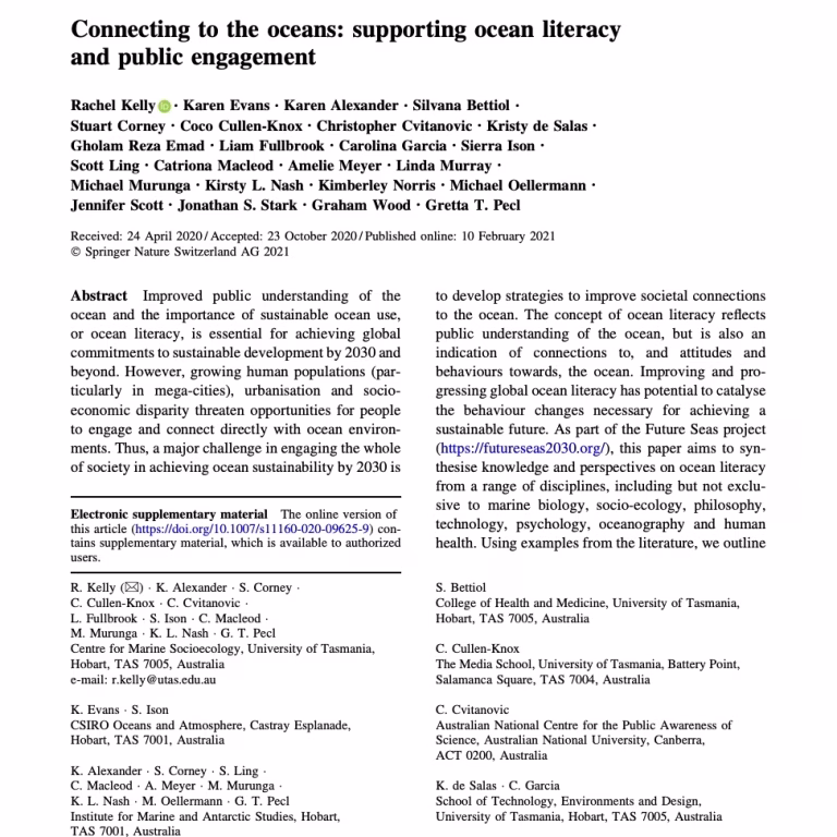 Connecting to the oceans: supporting ocean literacy and public engagement by Kelly et al. (2022).