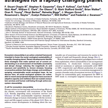 Ecosystem Stewardship: Sustainability Strategies for a Rapidly Changing Planet. Chapin et al., 2010.