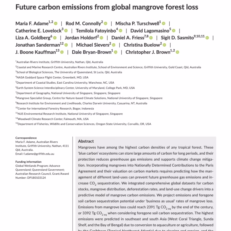 Future Carbon Emissions from Global Mangrove Forest Loss. Adame et al., 2021.