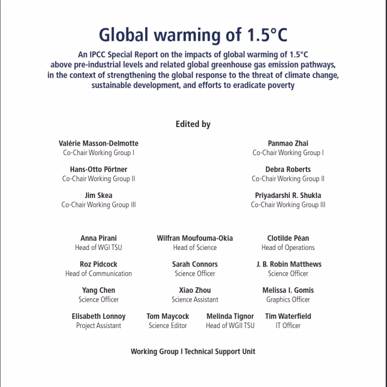 Global warming of 1.5 degrees celsius by Masson-Delmotte, V. et al (2018).