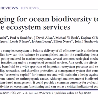 Managing for Ocean Biodiversity to Sustain Marine Ecosystem Services Palumbi et al 2009