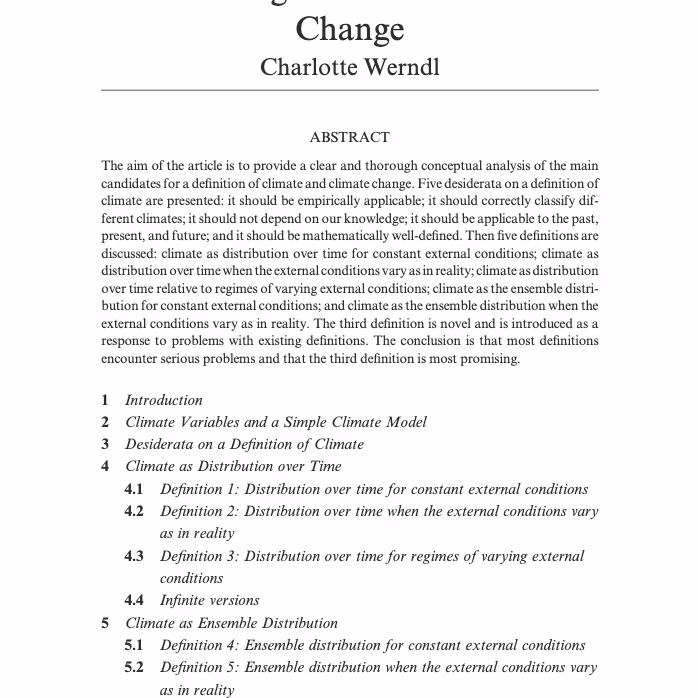 On Defining Climate and Climate Change by Charlotte Werndl (2016).