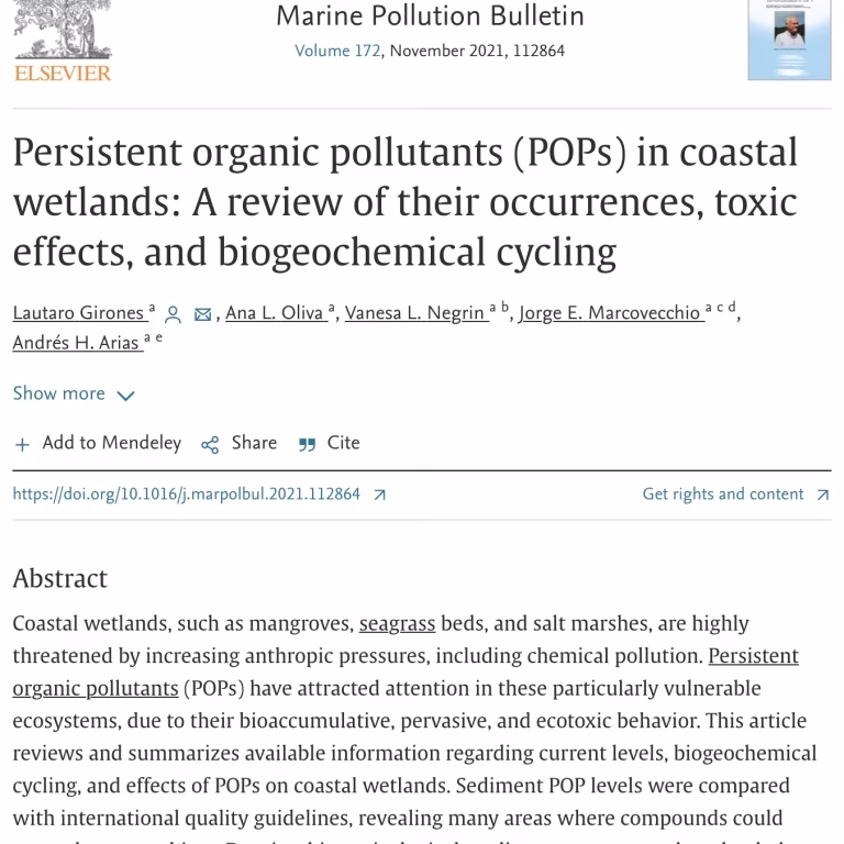 Persistent Organic Pollutants (POPs) in Coastal Wetlands: A review of their occurrences, toxic effects, and biogeochemical cycling. Girones et al., 2021