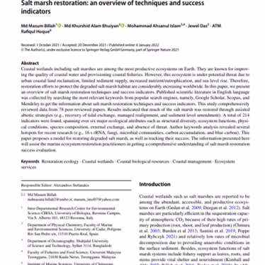 Saltmarsh Restoration: An overview of techniques and success indicators. Billah et al, 2022.
