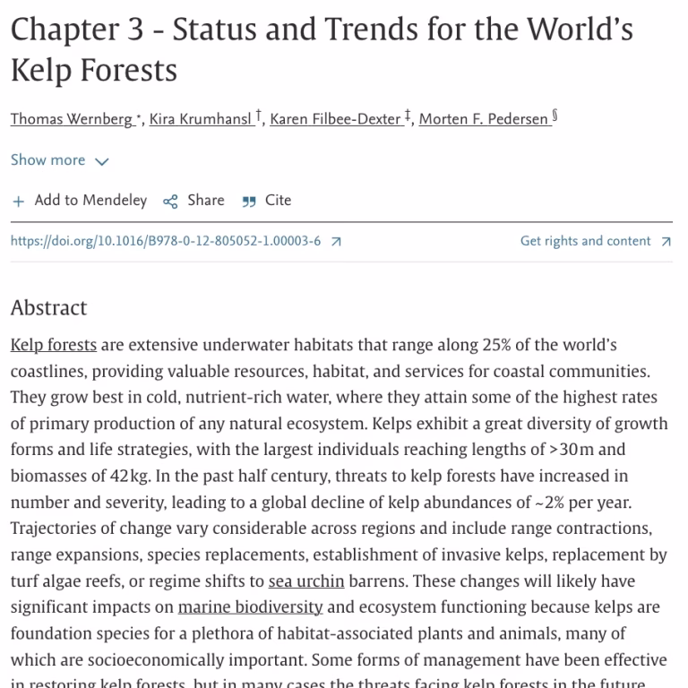 Status and Trends for the World’s Kelp Forests. Wernberg et al., 2019